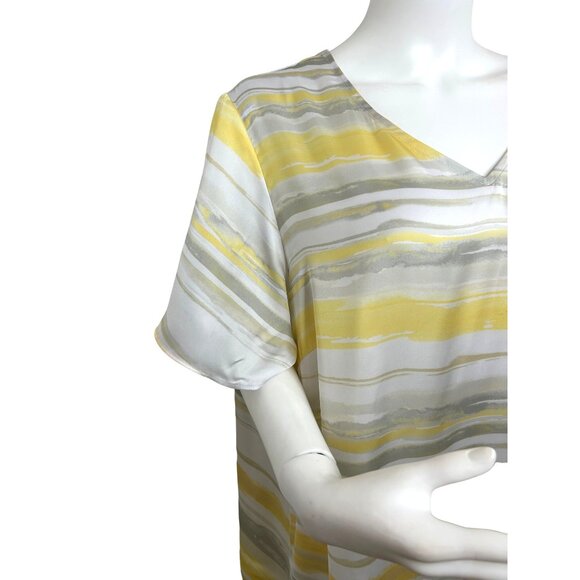 Susan Graver Women’s Tunic Top XL V-Neck Yellow Grey White Horizontal Stripes - Picture 10 of 12